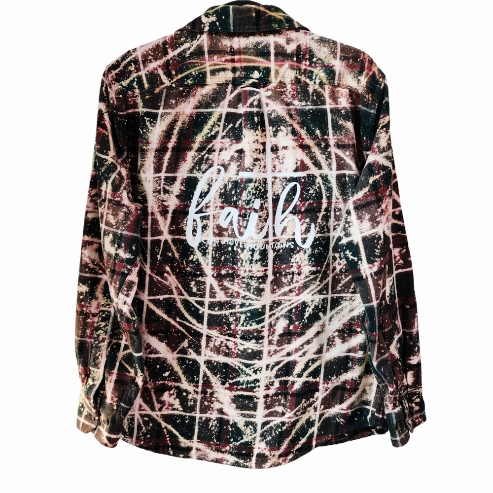 Lion of Judah Cross Custom Christian Upcycled Plaid Flannel Long Sleeve Shirt